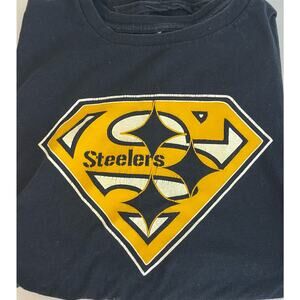 Vintage Single Stich Steelers Black T shirt (Superman style logo) Size Large